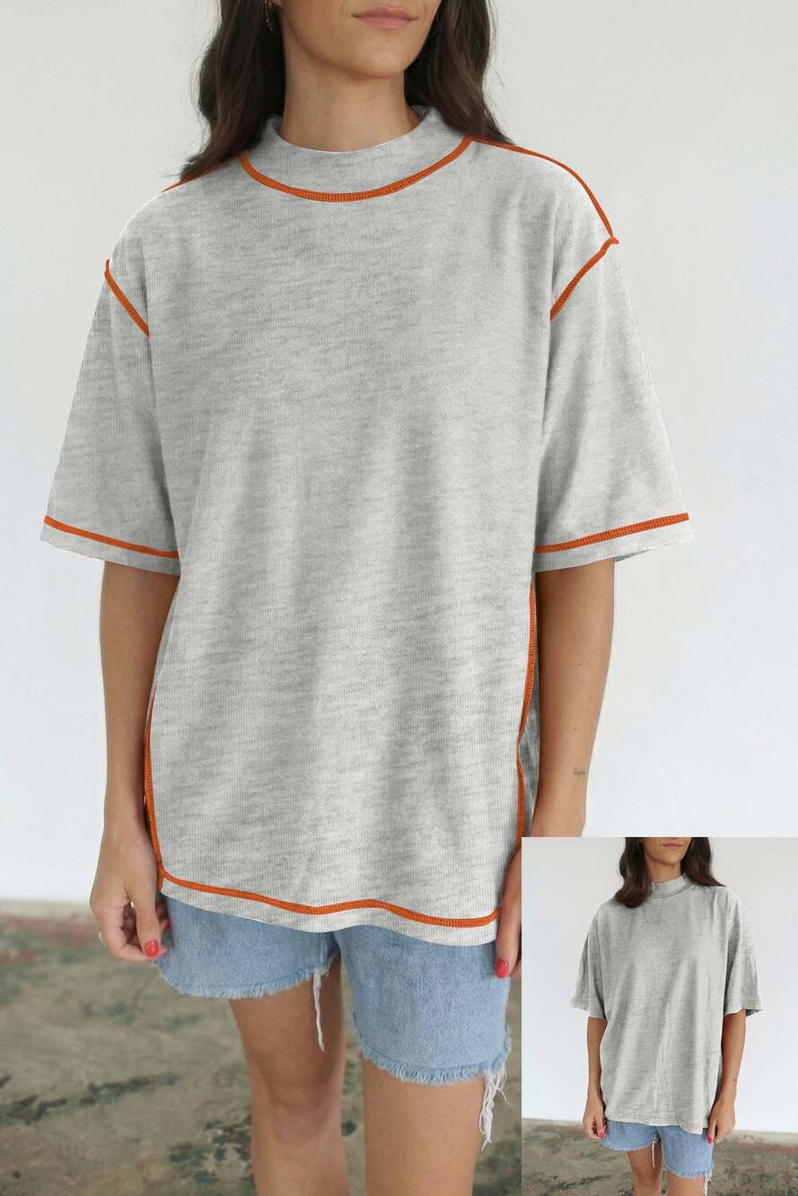 Light Grey Reversible Contrast-Stitched T-Shirt